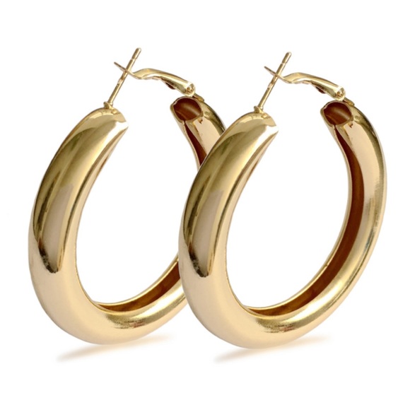 NEW 18K GOLD PUNK HOOP EARRINGS - Picture 2 of 5
